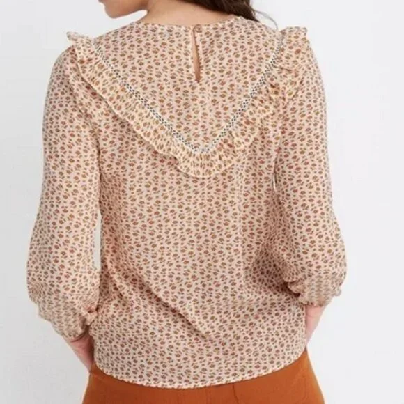 MADEWELL orange floral ruffle-yoke prairie top, Small. - Picture 3 of 11
